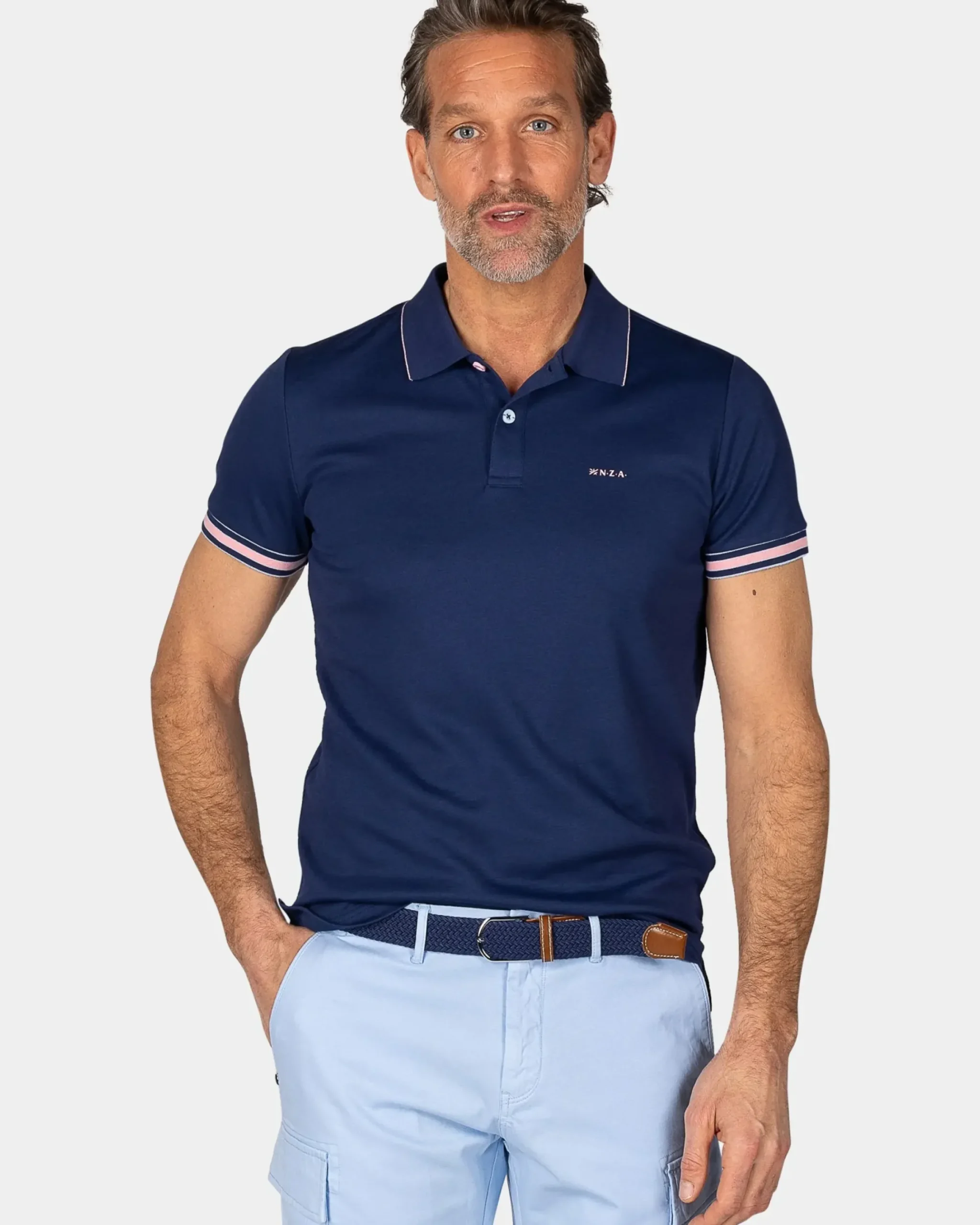 Basic blauwe effen polo
