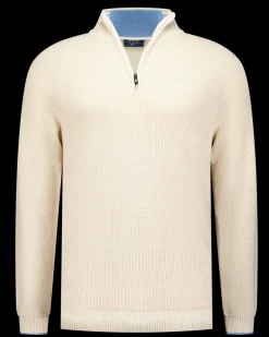 Beige gebreide trui met halve rits - Oat Sand