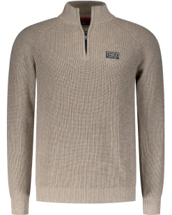 Beige katoenen trui met halve rits - Shimmering Sand