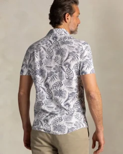 Beige overhemd met navy bloemenprint