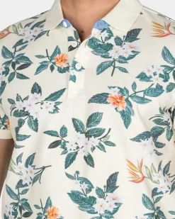 Beige polo met grote bloemenprint