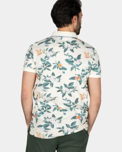Beige polo met grote bloemenprint