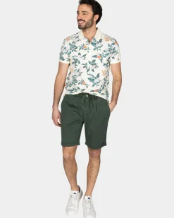 Beige polo met grote bloemenprint