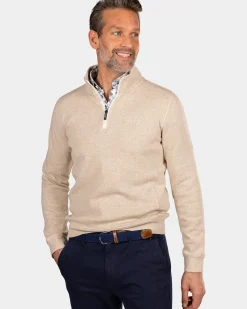 Beige sweater met halve rits - Oat Sand