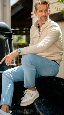 Beige sweater met halve rits - Oat Sand