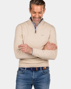 Beige trui met halve rits - Oat Sand