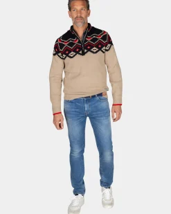 Beige trui met zwarte print - Winter Navy