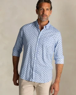 Blauw bedrukt katoenen overhemd met knoopsluiting