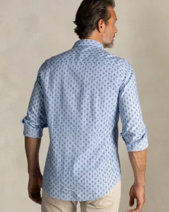 Blauw bedrukt katoenen overhemd met knoopsluiting