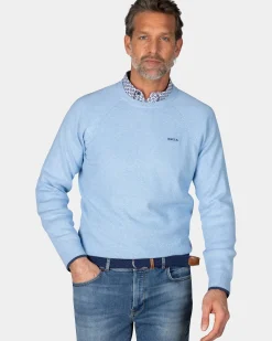 Blauwe effen pullover met ronde hals