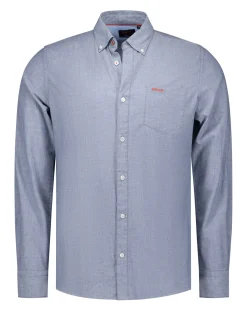 Blauw effen katoenen overhemd