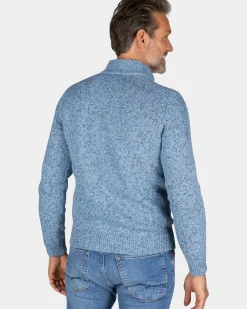 Blauwe gebreide trui met halve rits - Frozen Blue