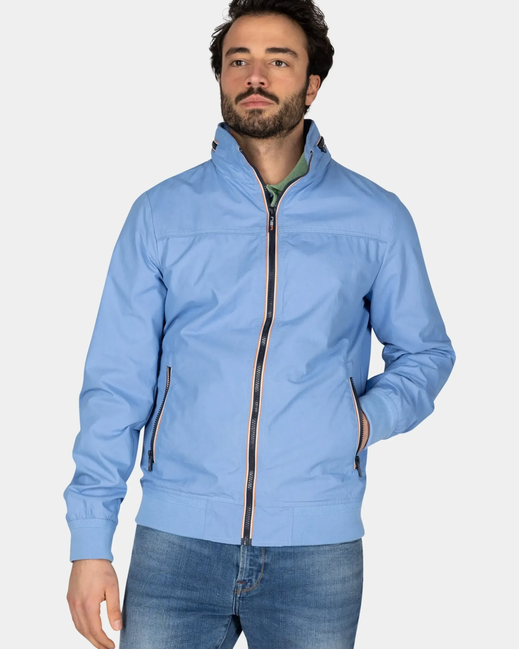 Blauwe katoenen bomber