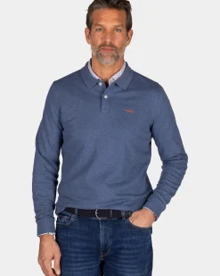 Blauwe katoenen longsleeve polo