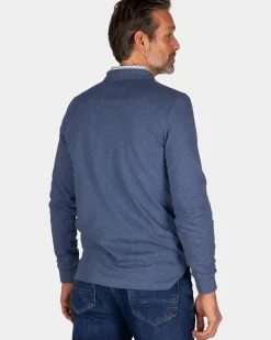 Blauwe katoenen longsleeve polo