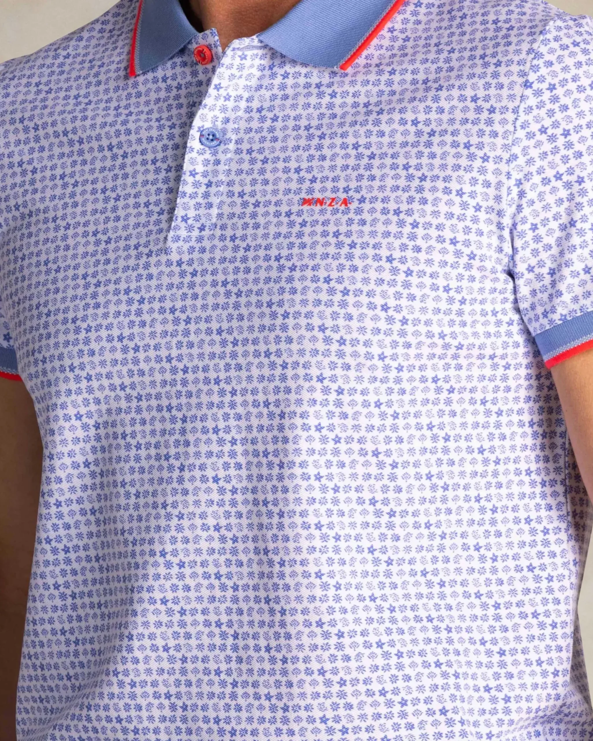 Blauwe katoenen polo met grafische print
