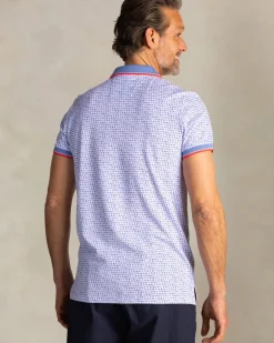 Blauwe katoenen polo met grafische print