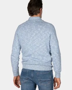 Blauwe katoenen trui met halve rits