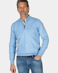 Blauwe katoenen trui met halve rits