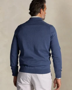 Blauwe katoenen trui met halve rits