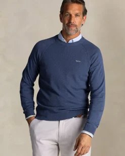 Blauwe katoenen trui met ronde hals