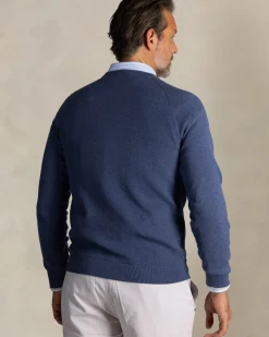 Blauwe katoenen trui met ronde hals