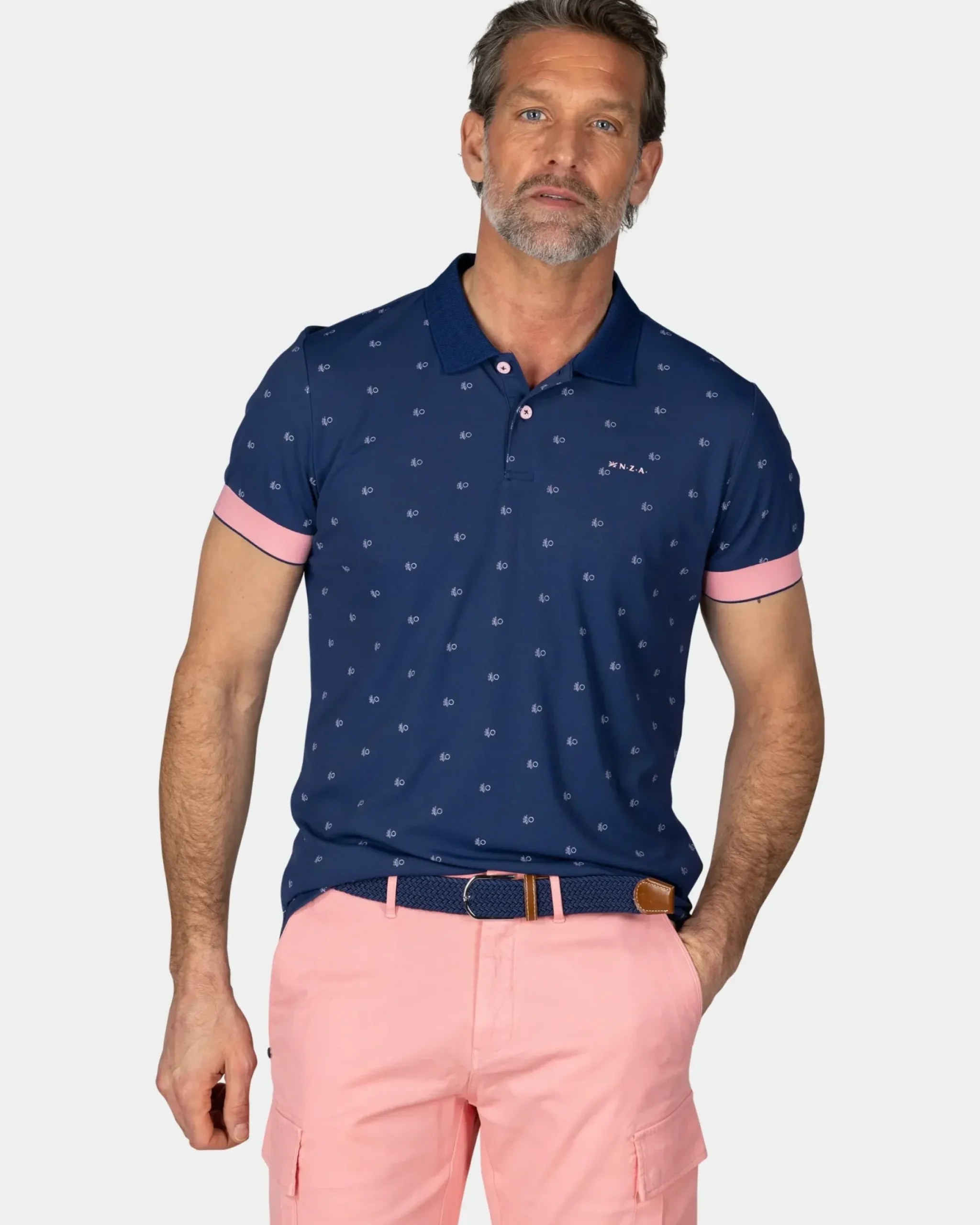 Blauwe polo met kleine print