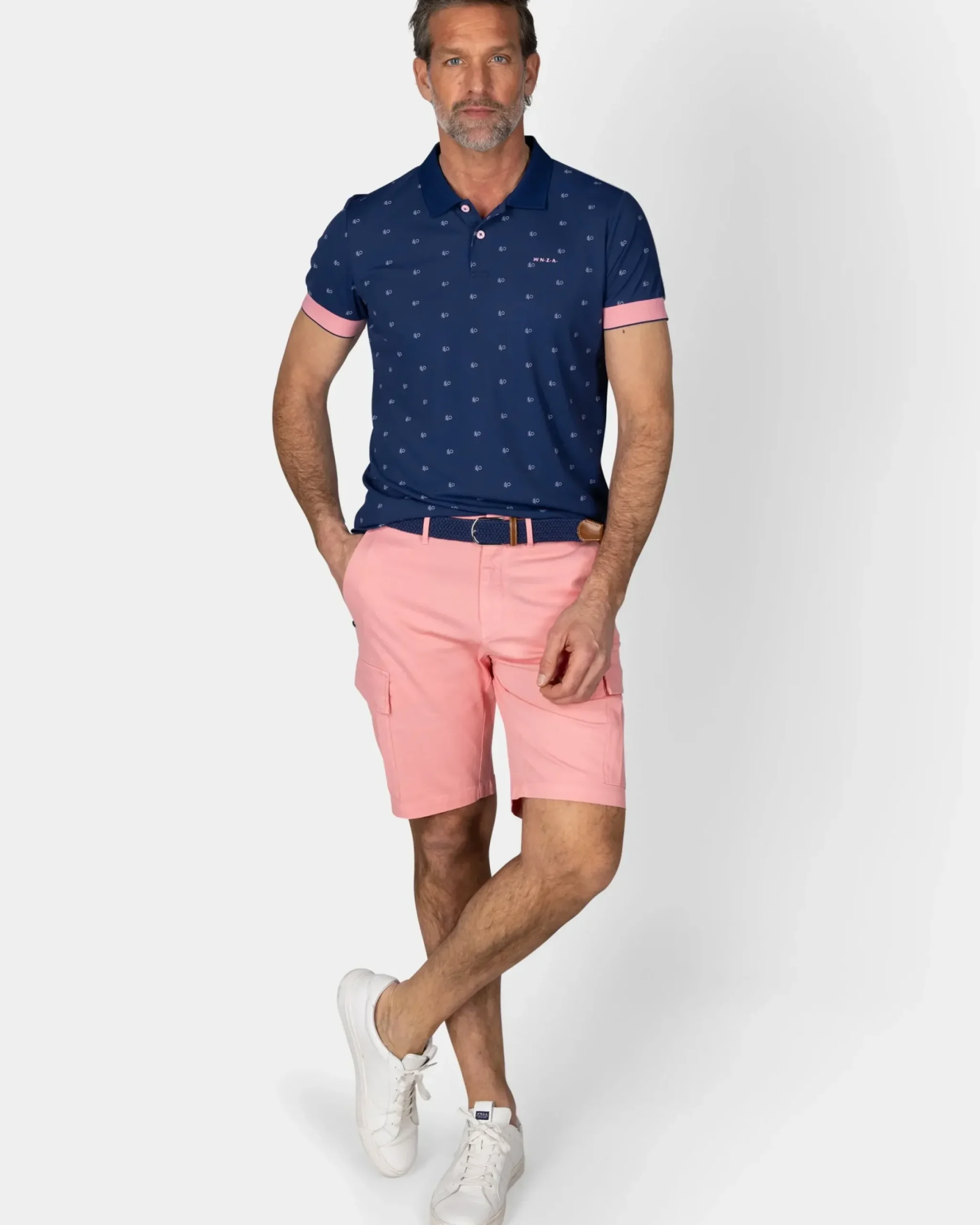 Blauwe polo met kleine print