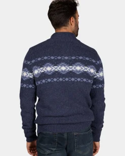 Blauwe pullover met knopen en lichtblauw motief - Tin Blue