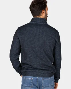 Blauwe sweater met halve rits - Tin Blue