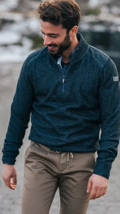 Blauwe sweater met halve rits - Tin Blue