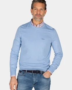 Blauwe trui met ronde hals