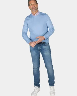 Blauwe trui met ronde hals