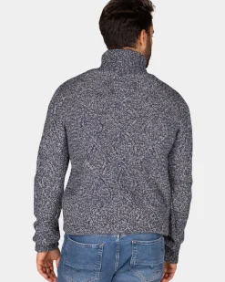 Blauwe wollen kabeltrui met col - Tin Blue