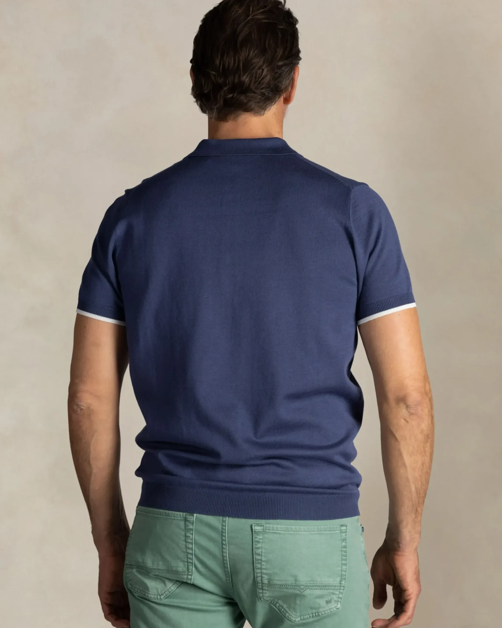 Blauw gebreide polo