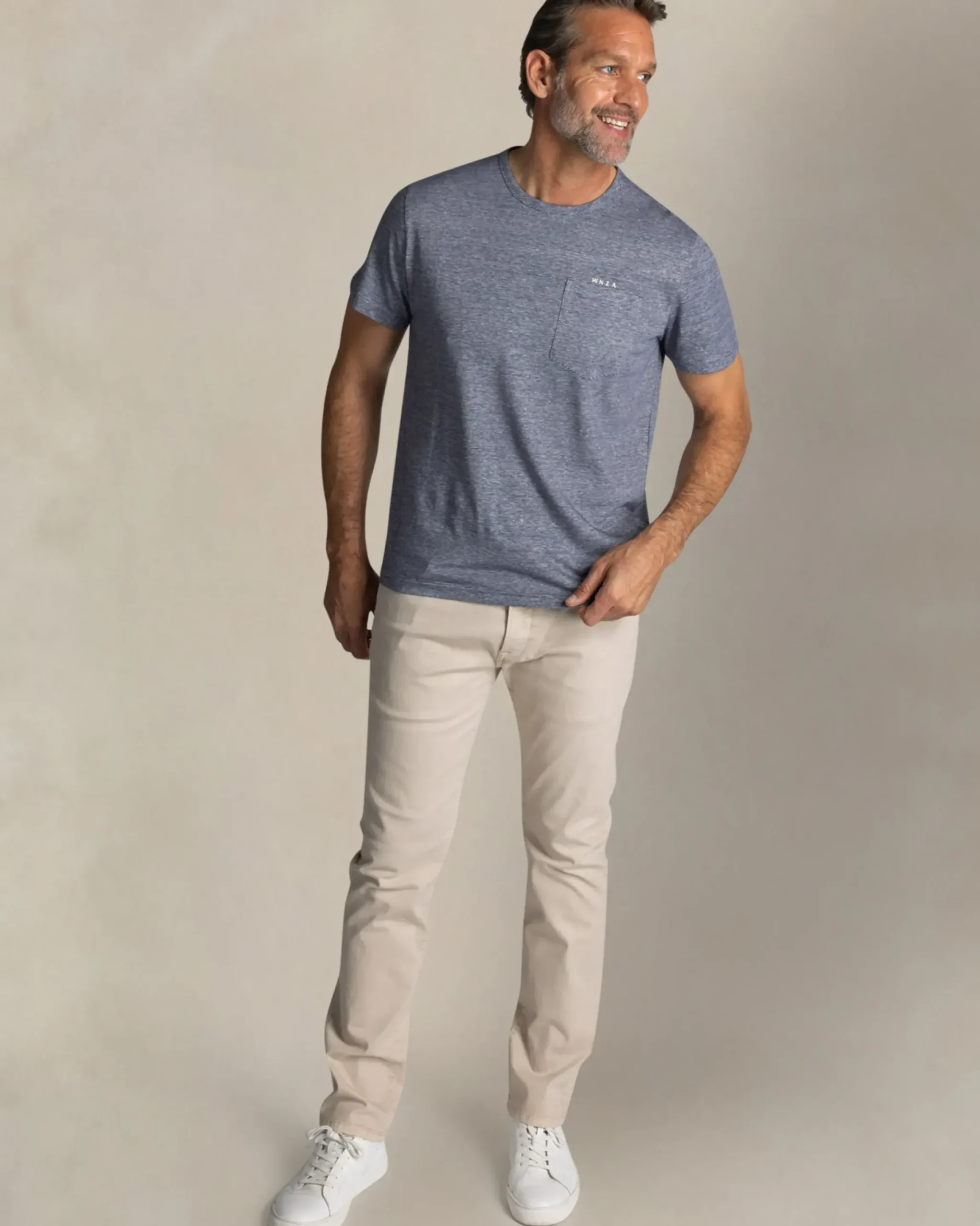 Blauw gestreept linnen T-shirt