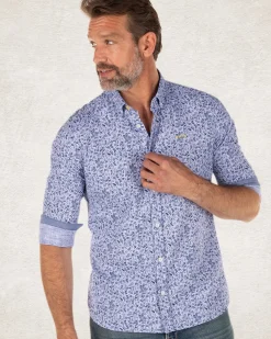 Blauw katoenen overhemd met bloemen print