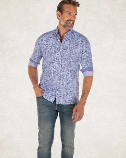 Blauw katoenen overhemd met bloemen print