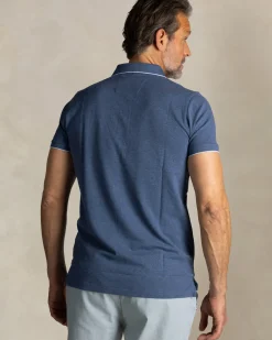 Blauw katoenen stretch polo met accentkleur