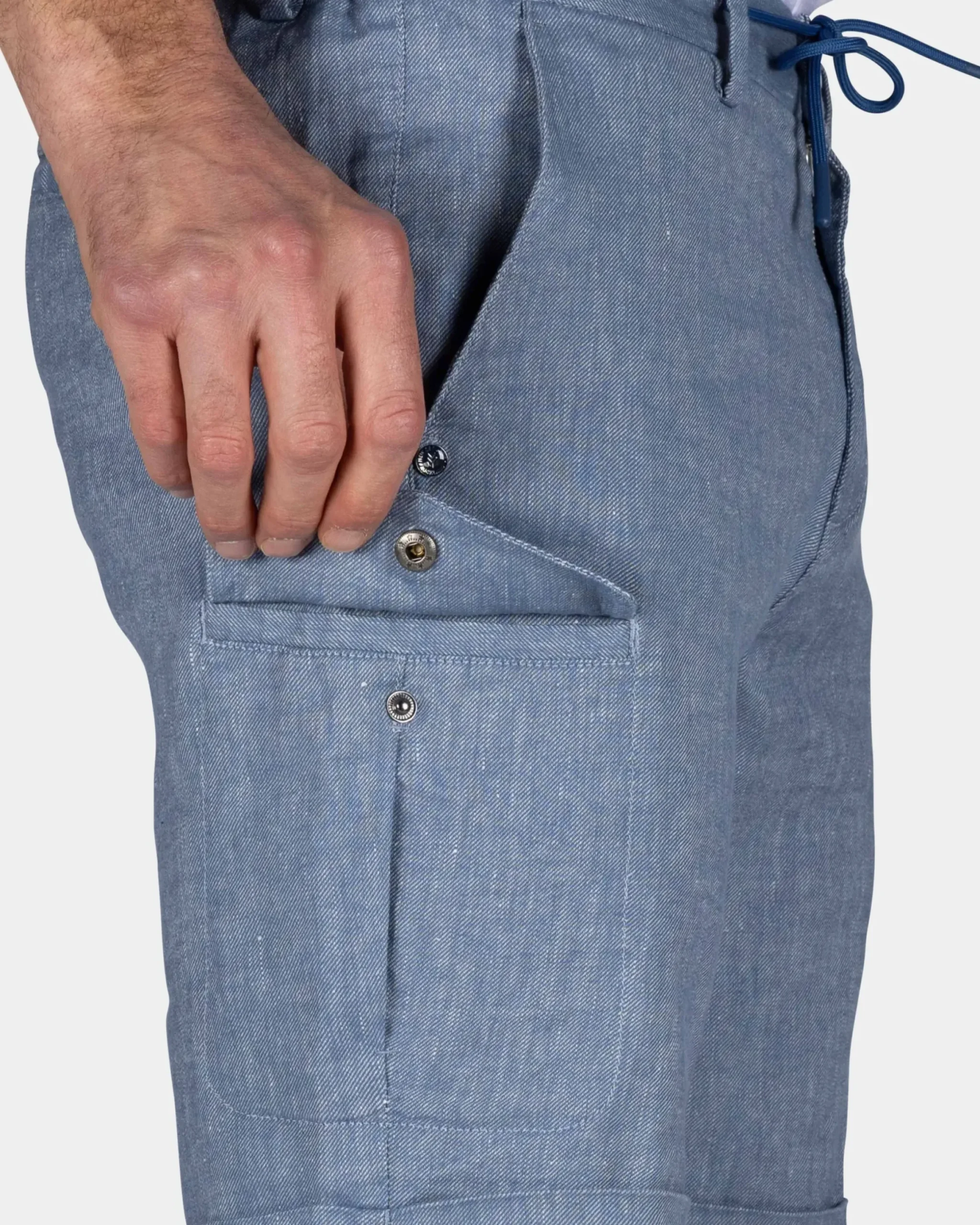 Blauw linnen chino short