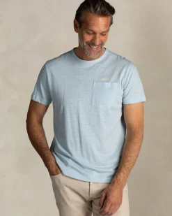Blauw linnen T-shirt met ronde hals