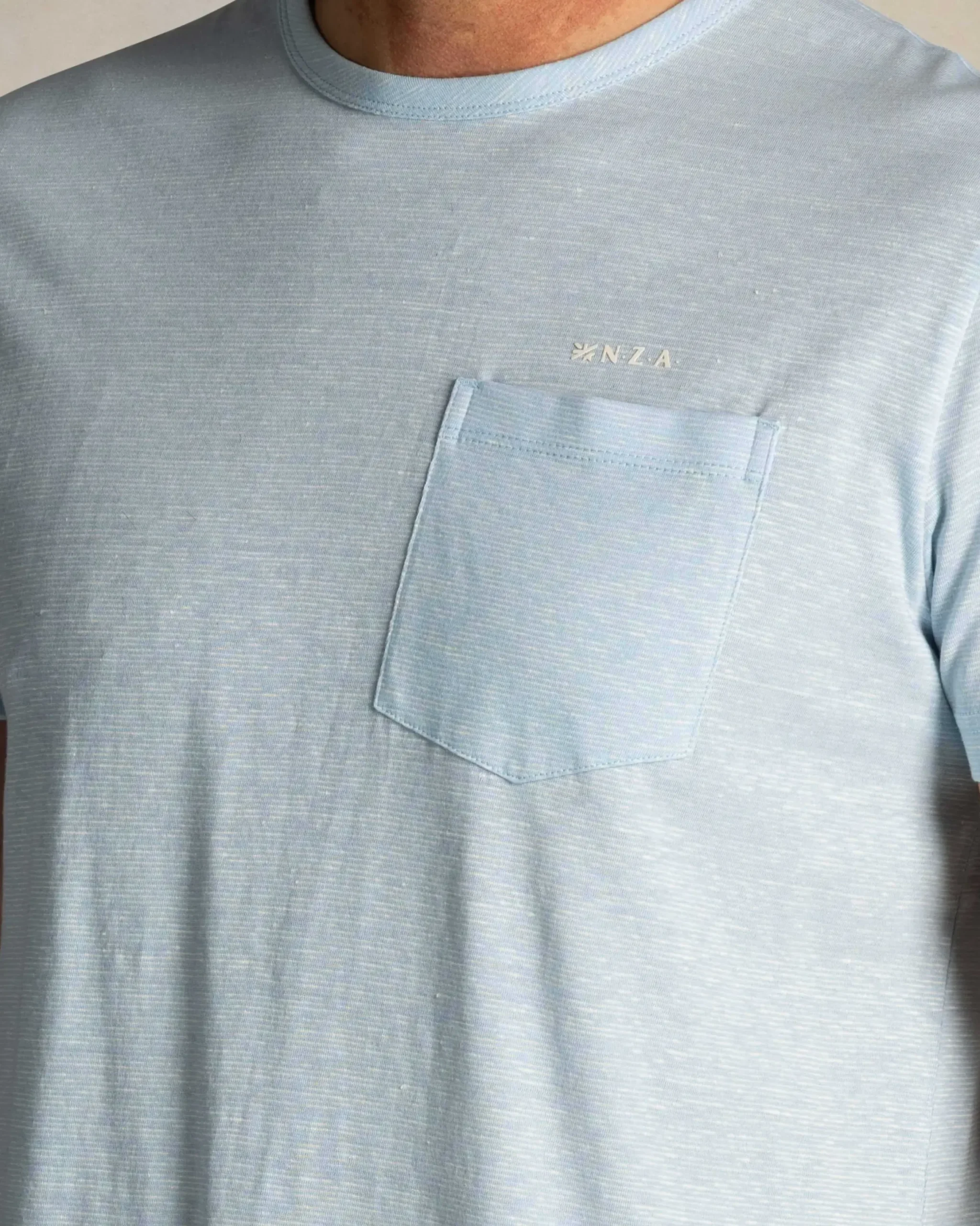 Blauw linnen T-shirt met ronde hals