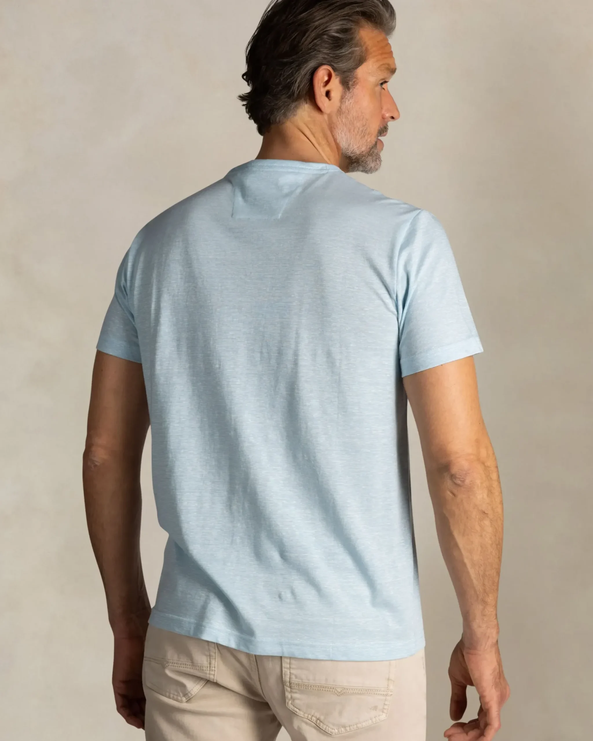 Blauw linnen T-shirt met ronde hals