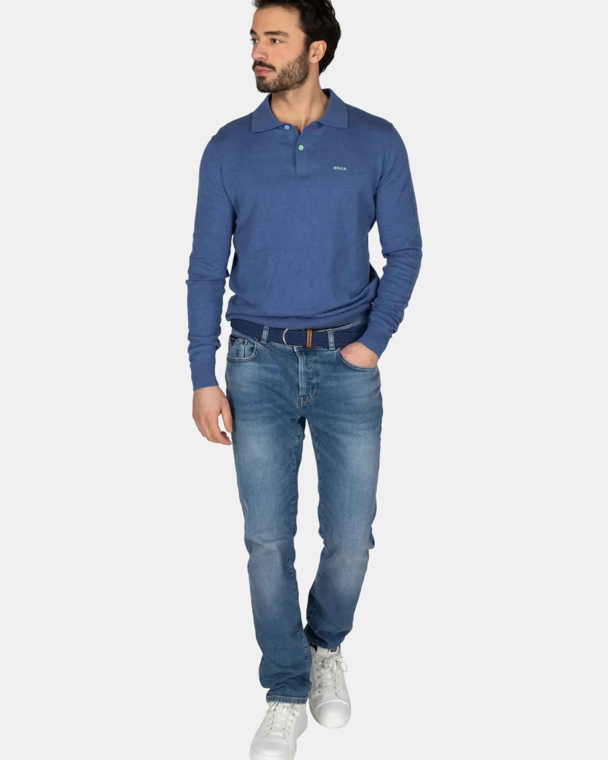 Blauw longsleeve poloshirt