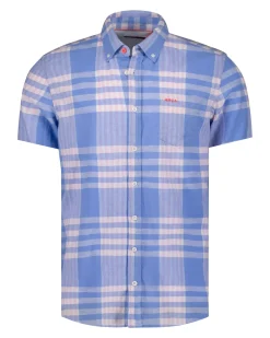 Blauw met roze geruit overhemd met korte mouwen