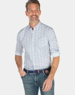 Blauw overhemd met een print - Ecru Multicolour