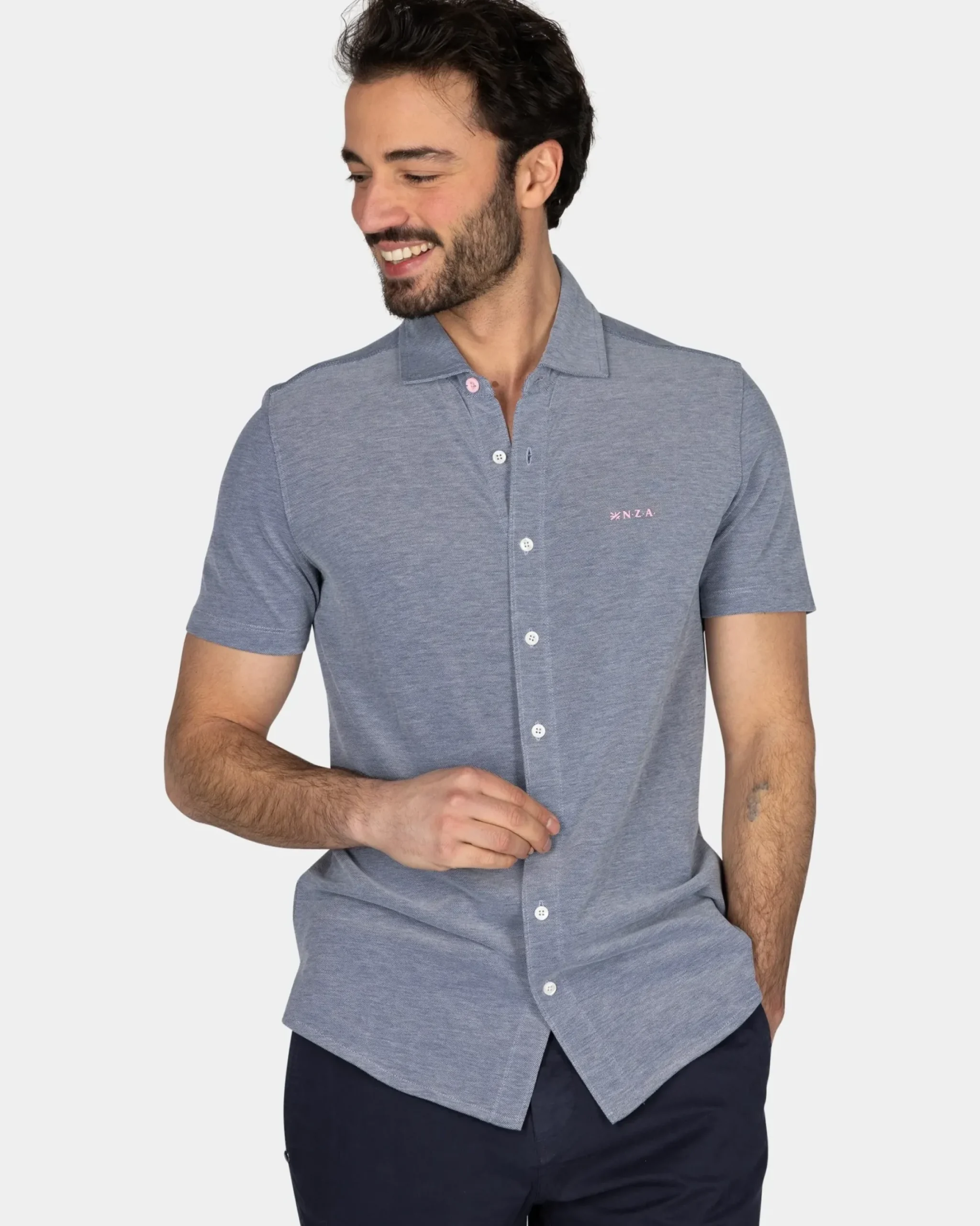 Blauw overhemd met korte mouw