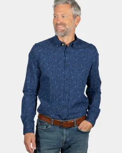 Blauw overhemd met print Spey - Storm Blue