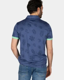 Blauw poloshirt met bladprint