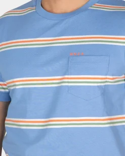 Blauw t-shirt met oranje witte strepen